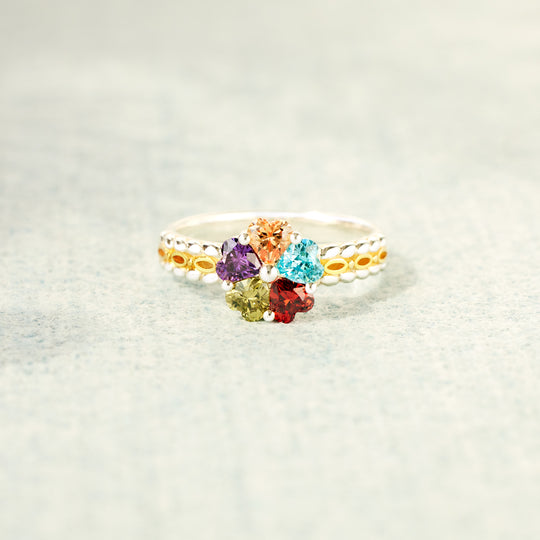 1-5 BIRTHSTONES HEART TWO TONE RING