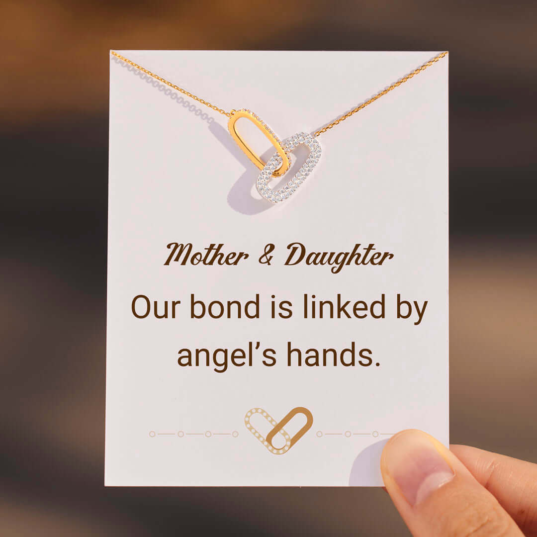 Mother & Daughter Linked By Angel’s Hands Interlocking Oval Necklace