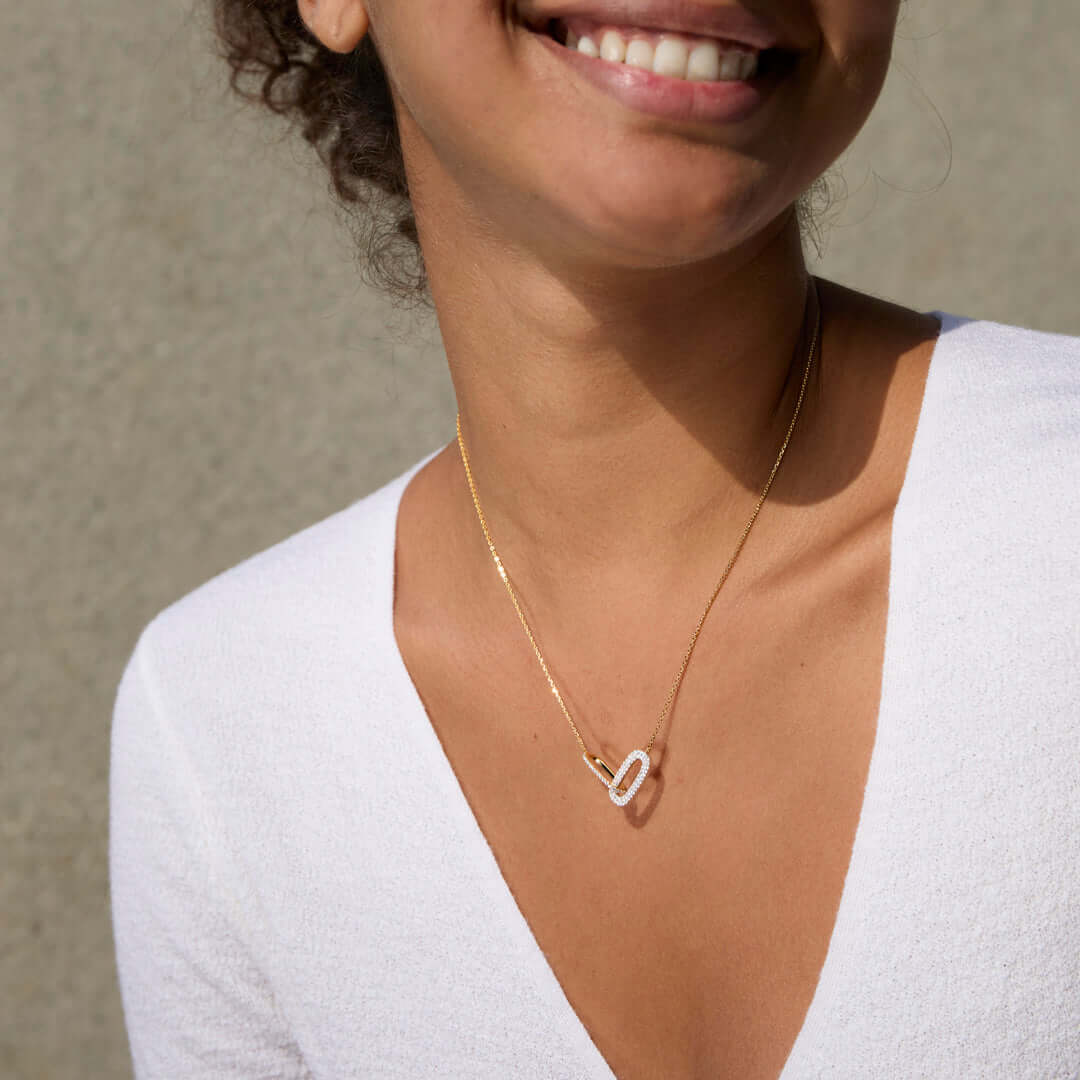 Mother & Daughter Linked By Angel’s Hands Interlocking Oval Necklace