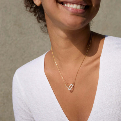 Mother & Daughter Linked By Angel’s Hands Interlocking Oval Necklace