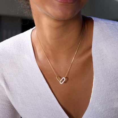 Mother & Daughter Linked By Angel’s Hands Interlocking Oval Necklace