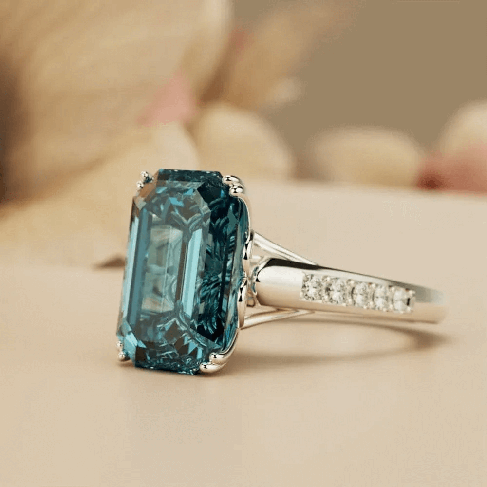 Glitter Dream Emerald-Cut Sculpted Ring - S925 Sterling Silver