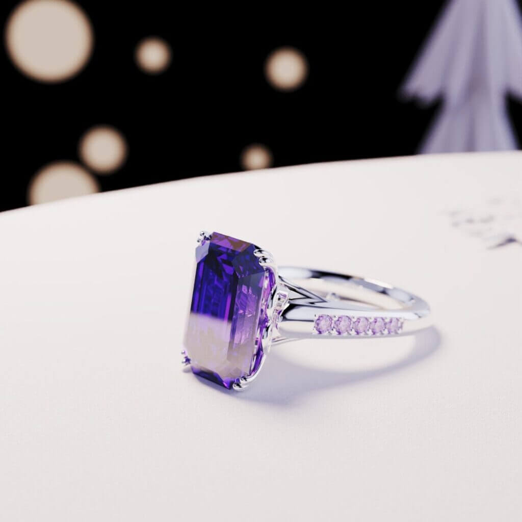 Glitter Dream Emerald-Cut Sculpted Ring - S925 Sterling Silver