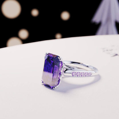 Glitter Dream Emerald-Cut Sculpted Ring - S925 Sterling Silver