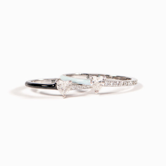 MATCHING MOTHER&DAUGHTER HALF ENAMEL HEART-CUT RINGS