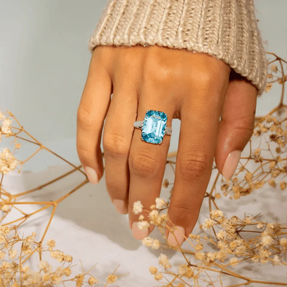 Glitter Dream Emerald-Cut Sculpted Ring - S925 Sterling Silver
