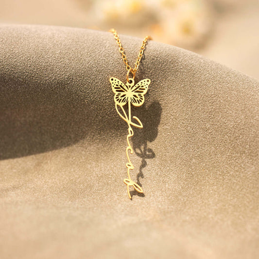 BIRTH BUTTERFLY NAME NECKLACE