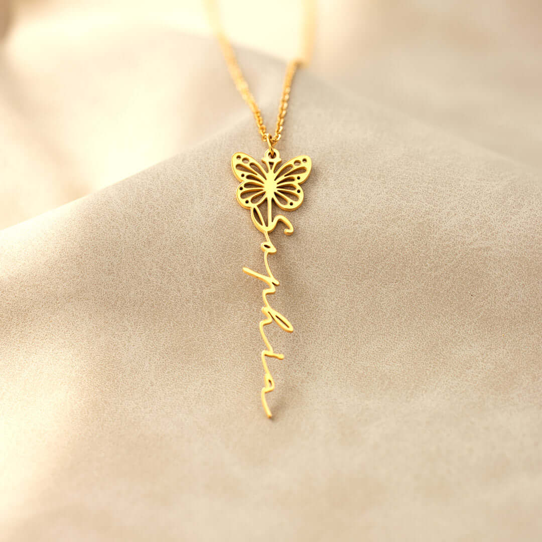 BIRTH BUTTERFLY NAME NECKLACE