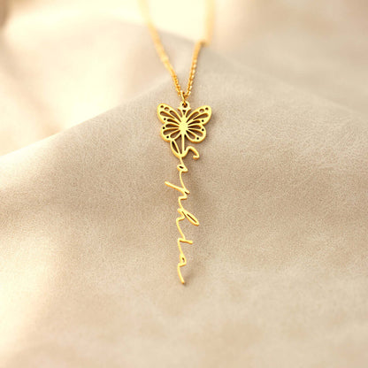 BIRTH BUTTERFLY NAME NECKLACE