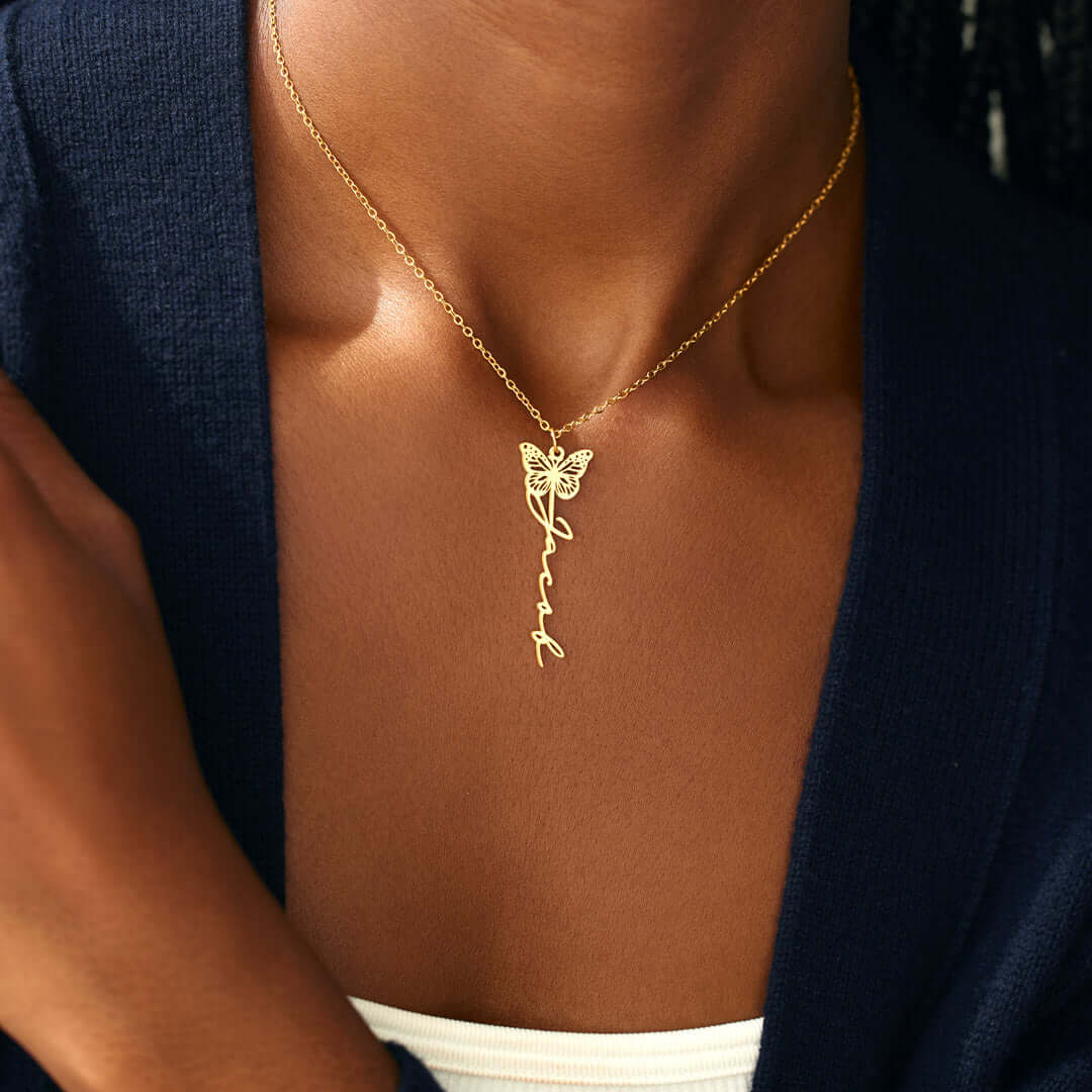 BIRTH BUTTERFLY NAME NECKLACE