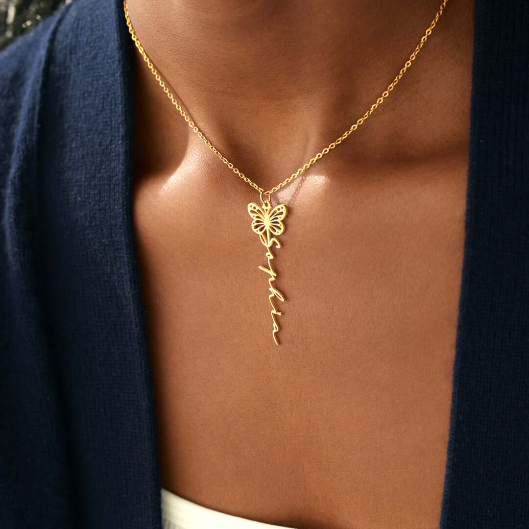 BIRTH BUTTERFLY NAME NECKLACE