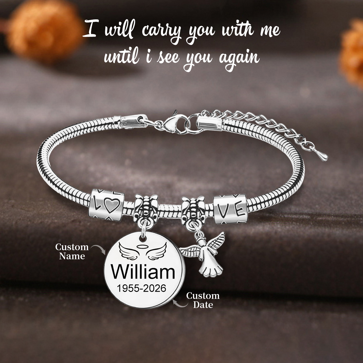 Always In My Heart - Personalized Angel Memorial Bracelet