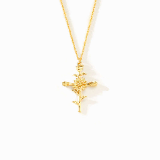 BIRTH FLOWER CROSS NECKLACE