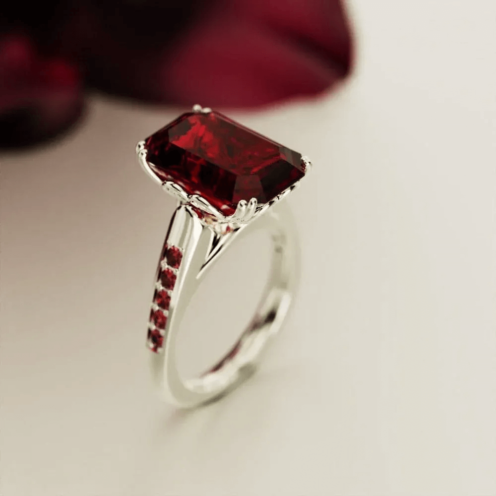 Glitter Dream Emerald-Cut Sculpted Ring - S925 Sterling Silver