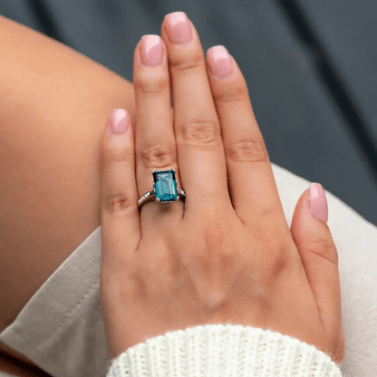 Glitter Dream Emerald-Cut Sculpted Ring - S925 Sterling Silver