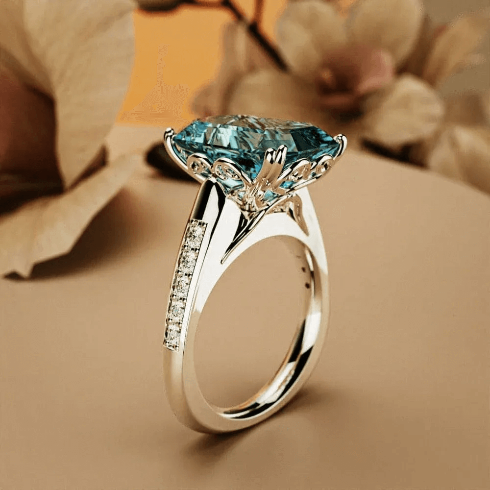 Glitter Dream Emerald-Cut Sculpted Ring - S925 Sterling Silver