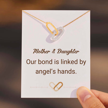 Mother & Daughter Linked By Angel’s Hands Interlocking Oval Necklace