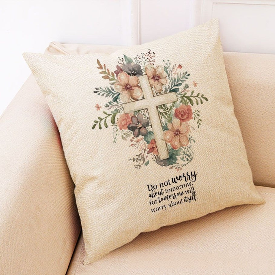 Cross Printed Quilted Pillow Case