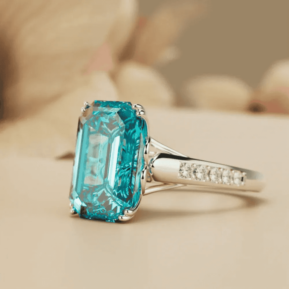 Glitter Dream Emerald-Cut Sculpted Ring - S925 Sterling Silver